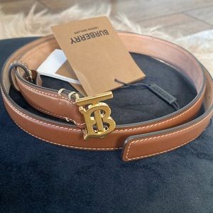 BURBERRY TB Calf Leather Skinny Belt